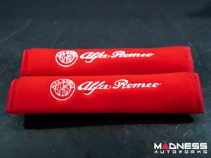 Seat Belt Shoulder Pads - set of 2 - Red w/ White Alfa Romeo Logo + Red Binding